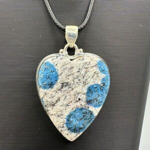K2 Jasper Sterling Silver 925 Heart-Shaped Pendant Handmade Heart 💙 Blueberry